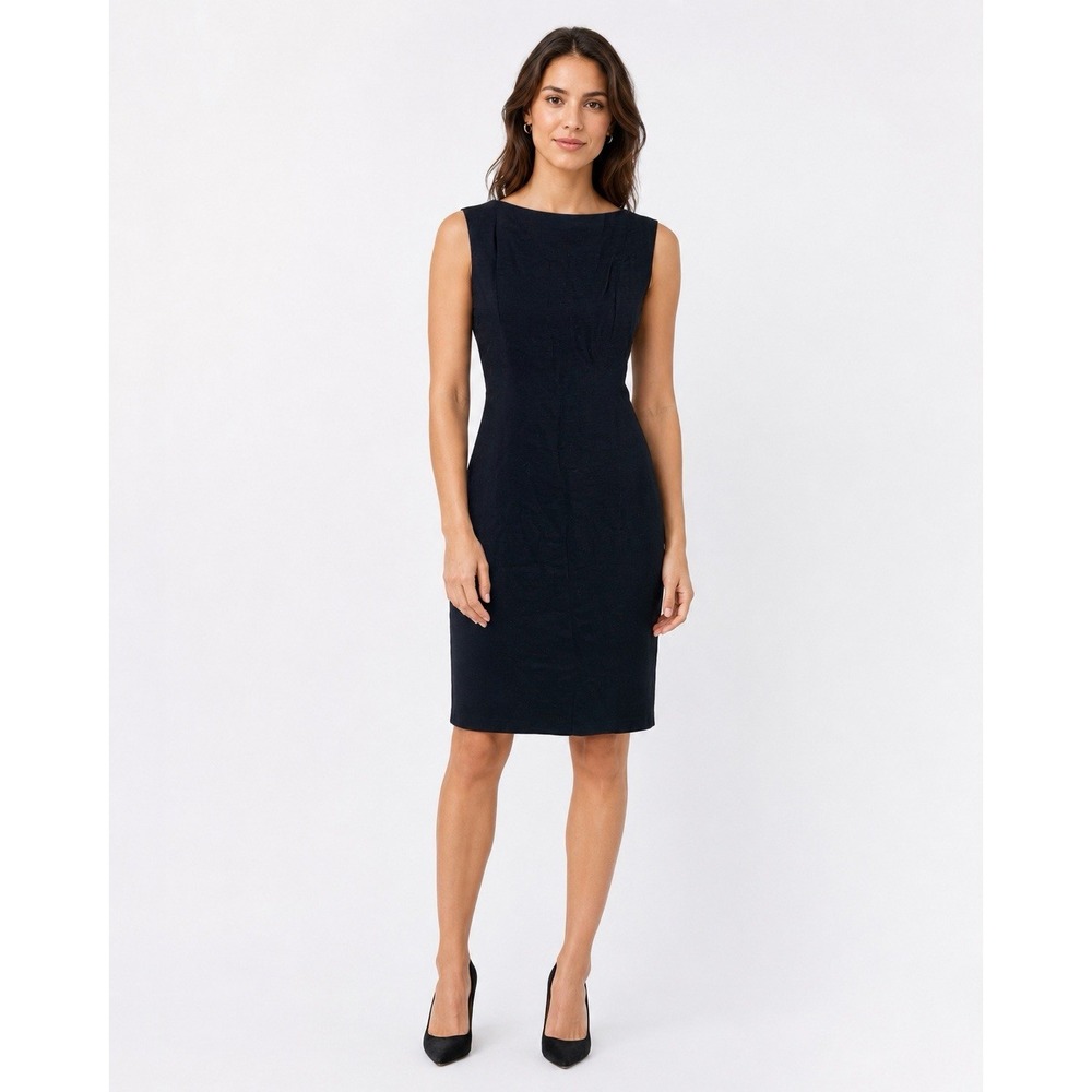 Pauline Trigere Vintage Black Sleeveless Midi Shift Dress Minimalist Large 8-10